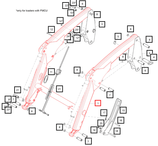 (Sold Out) Mahindra Tractor Loader Beam, Mahindra Red 60086378-36ALO