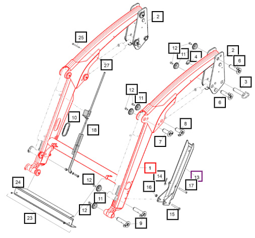 Mahindra Tractor Loader Beam Mahindra Red 60095187-36ALO