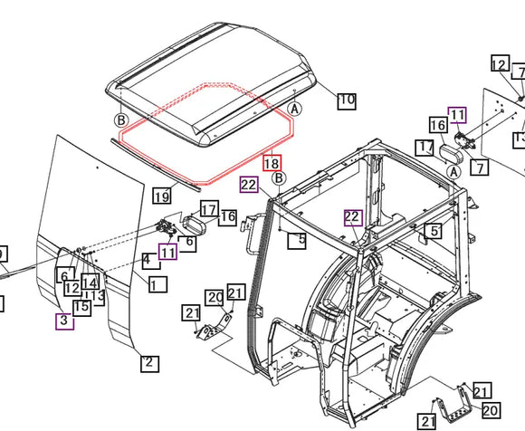 (Limited Availability) Mahindra Tractor Cab Roof Seal / Insulator 10406138001 Mahindra Direct Parts