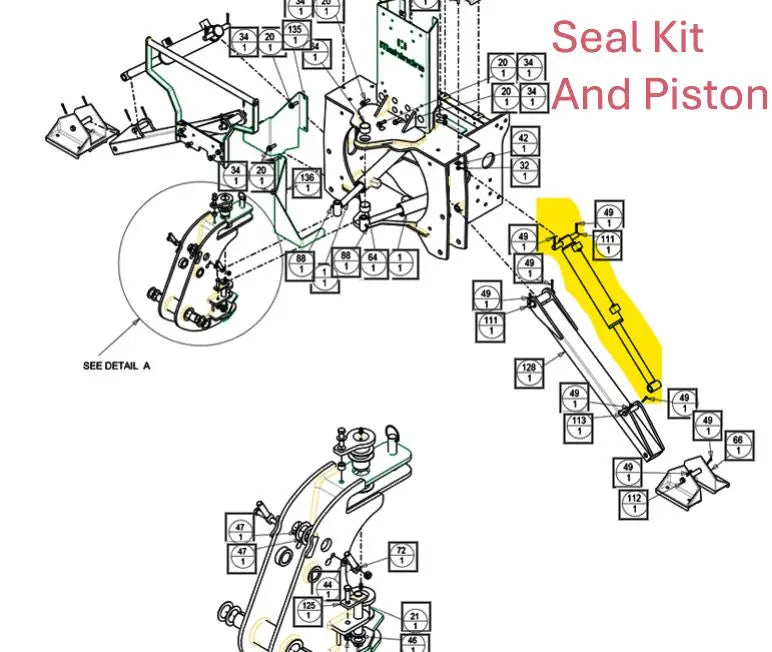 Mahindra Backhoe Stabilizer Cylinder Seal Kit With Piston  AME902582 Mahindra Direct Parts