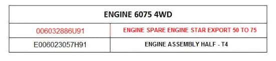 Mahindra Engine Spare Engine Star Export 50 To 75 006032886U91 Mahindra Direct Parts