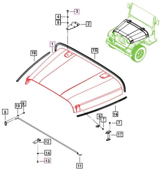 Mahindra Roxor 2018-2022 Early Hood 0098829CEDK Mahindra