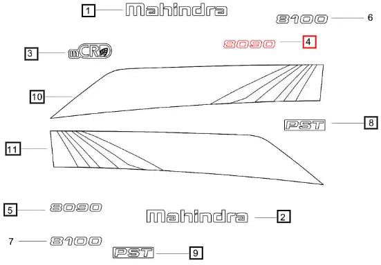 Mahindra Sticker Hood Top Panel Lh - 8090 E007610624D1 Mahindra Direct Parts