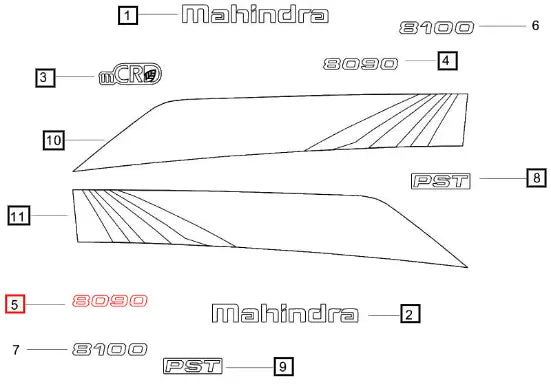 Mahindra Sticker Hood Top Panel Rh - 8090 E007610625D1 Mahindra Direct Parts