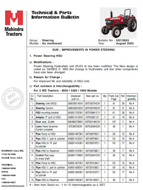 Mahindra Tractor 4500 2WD Flex 4 to Flex 5 Power Steering HSU Conversion Kit Mahindra Direct Parts