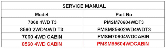 Mahindra Tractor 8560 4WD Cab Service Manual PMSM85604WDCABIN Mahindra