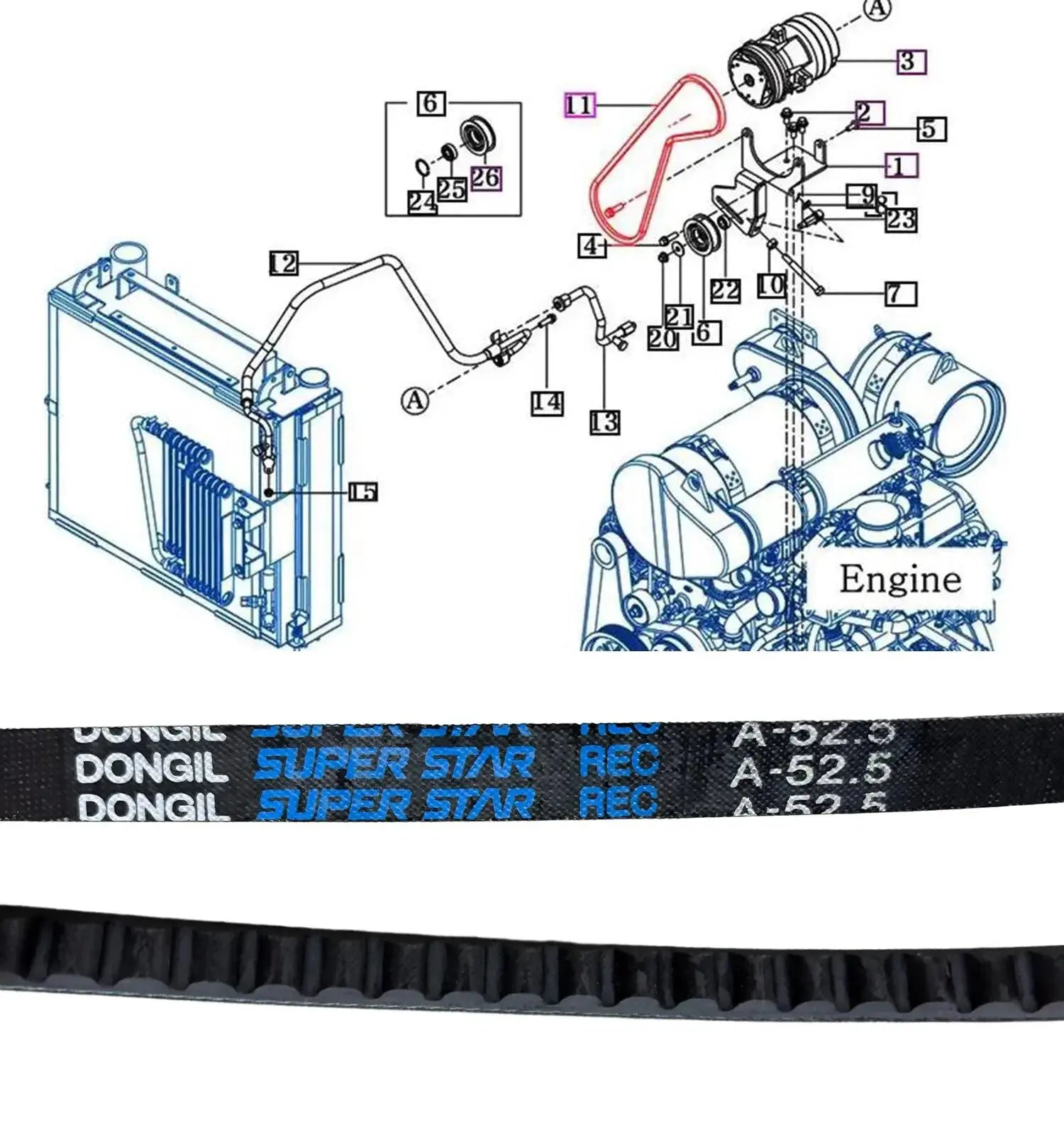 Mahindra Tractor A/C Compressor Belt 15898300011 Mahindra Direct Parts