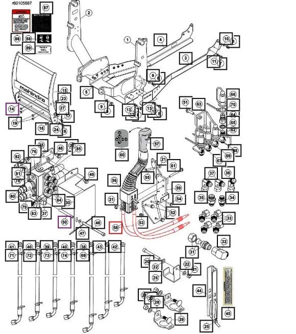 Mahindra Tractor ALO Loader Cable 850mm 59000190ALO Mahindra