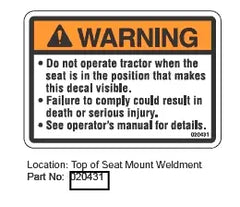Mahindra Tractor Backhoe Decal - Top Of Seat Mount Weldment AME020431