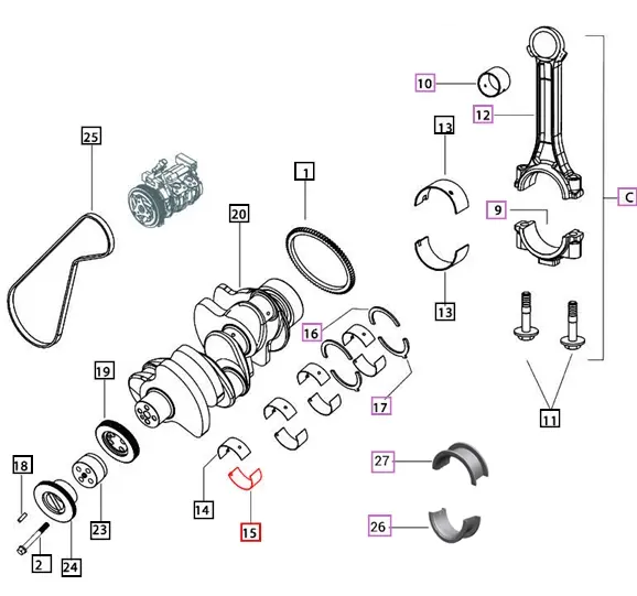 Mahindra Tractor Bearing Main Journal Bottom 006037957H01 Mahindra Direct Parts