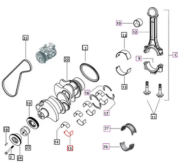Mahindra Tractor Bearing Main Journal Bottom 006037957H01 Mahindra Direct Parts