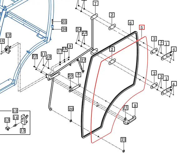 Mahindra Tractor Cab Door Glass Left Hand 11107039010 Mahindra Direct Parts