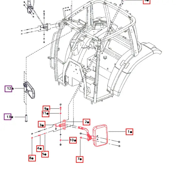 Mahindra Tractor Cab Rear View Mirror Kit 007636669D91 Mahindra Direct Parts