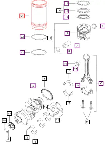 Mahindra Tractor Cylinder Liner - Grade I 006010414C1 Mahindra Direct Parts