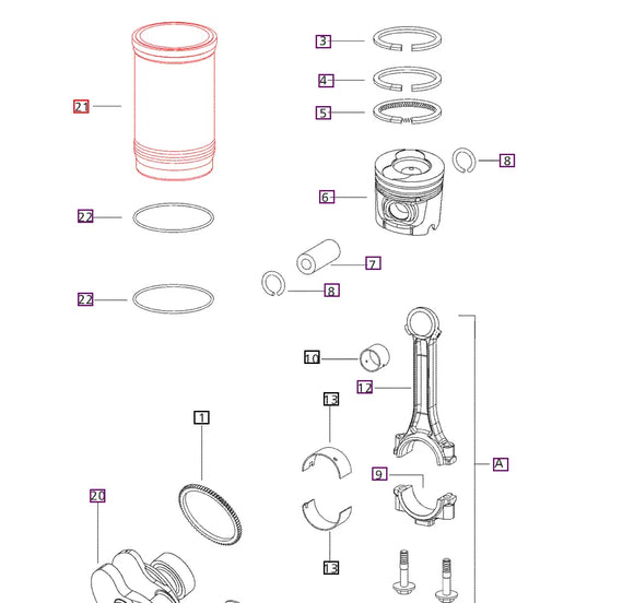 Mahindra Tractor Cylinder Liner Grade II 006003832D1 Mahindra Direct Parts