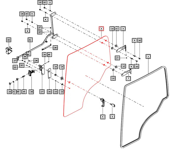 Mahindra Tractor Door Glass Left Hand LH 00890191K01 Mahindra Direct Parts