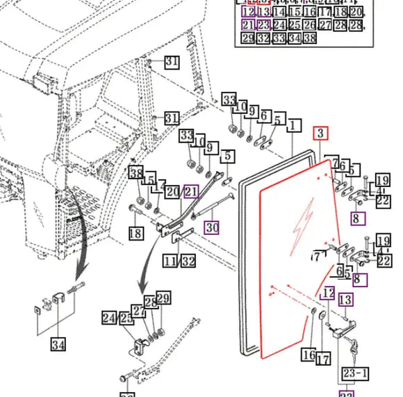 Mahindra Tractor Door Window Glass Left Hand (LH) Mahindra Direct Parts