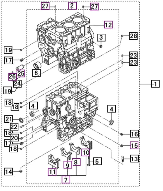 Mahindra Tractor Engine Block Assembly (S3L2-W211RH) 31B0752030 Mahindra Direct Parts