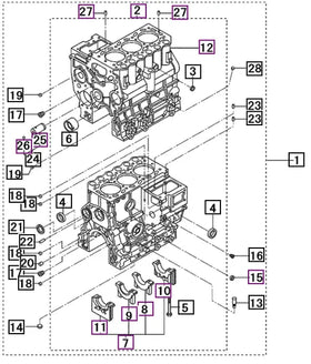 Mahindra Tractor Engine Block Assembly (S3L2-W211RH) 31B0752030 Mahindra Direct Parts