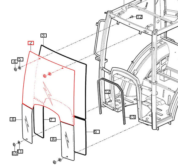 Mahindra Tractor Front Upper Windshield Glass 12397052410 Mahindra Direct Parts