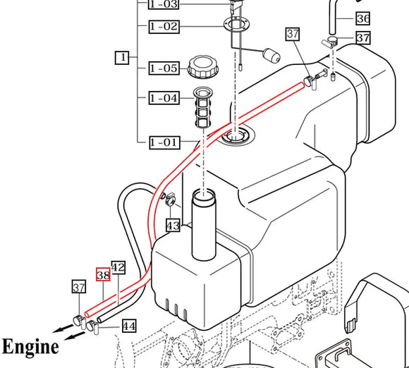 Mahindra Tractor Fuel Hose - Tank to Engine 12611113501 Mahindra Direct Parts