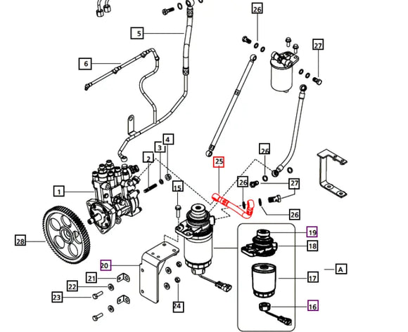 Mahindra Tractor Fuel Line Filter to Injection Pump 006016088D1 Mahindra