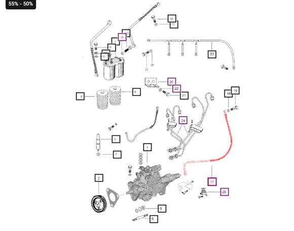Mahindra Tractor Fuel Line From Injection Pump to Fuel Tank 006000203F1 Mahindra