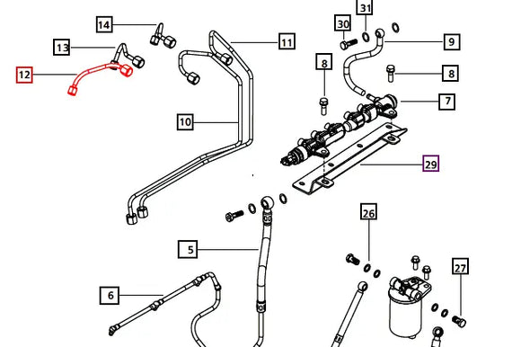 Mahindra Tractor Fuel Line - Rail to Injector 006018109D1 Mahindra Direct Parts