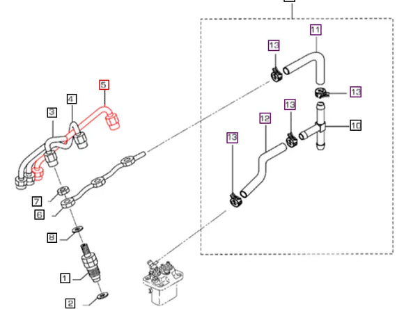 Mahindra Tractor Fuel Pipe Injection No. 3 006054253K01 Mahindra Direct Parts