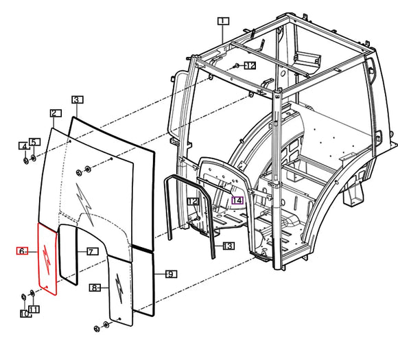 Mahindra Tractor Glass - Bottom Front Right Hand RH 12397052610 Mahindra Direct Parts