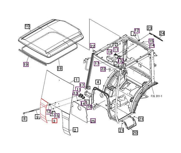 Mahindra Tractor Glass Right Hand RH 19486628000 Mahindra Direct Parts