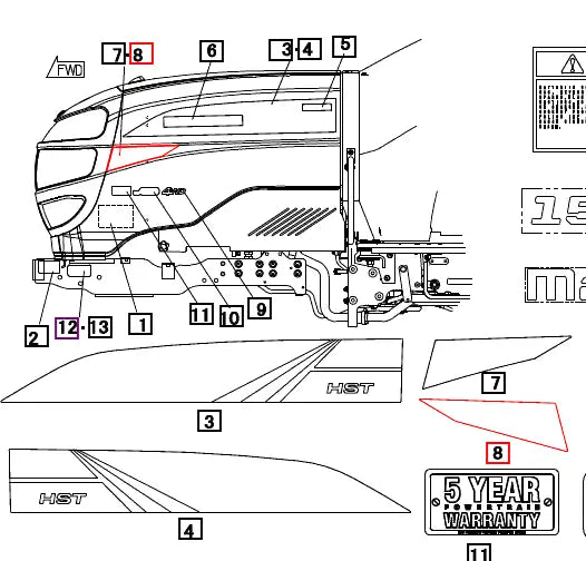Mahindra Tractor Hood Decal Right Hand RH 19488789000 Mahindra Direct Parts