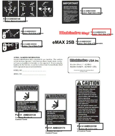 Mahindra Tractor Informational, Decal AME020374 Mahindra Direct Parts