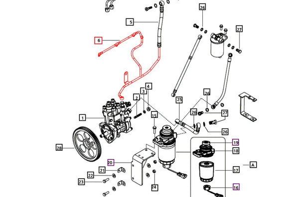 Mahindra Tractor Injector Return Line at top of injectors 006013871D1 Mahindra