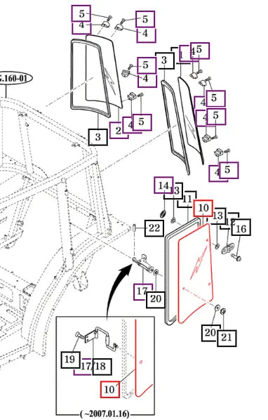 Mahindra Tractor LH Left Glass Behind Drivers Door 16997020072 Mahindra