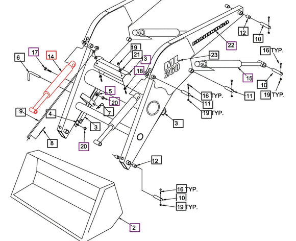 Mahindra Tractor Loader Bucket Tilt Cylinder BUH24493MA Mahindra
