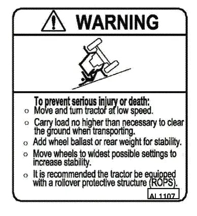 Mahindra Tractor Loader Decal - Warning Safety ANSAL1107 Mahindra Direct Parts