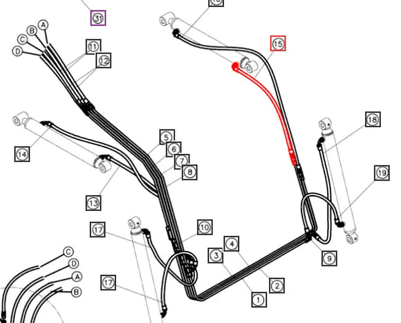 Mahindra Tractor Loader Hydraulic Hose ANS5PG14143 Mahindra Direct Parts