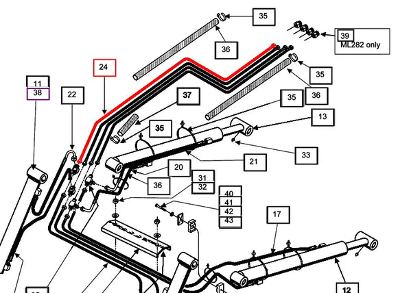Mahindra Tractor Loader Hydraulic Hose - T to Boom End 3/8x107 KMW05822108848107 Mahindra Direct Parts
