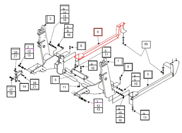 Mahindra Tractor Loader Rear Rail Right Hand RH KMW12073104 Mahindra Direct Parts