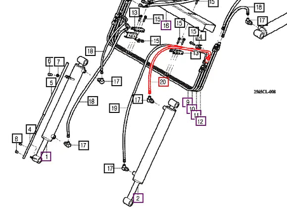 Mahindra Tractor Loader Tilt Cylinder Hydraulic Line 85403004020 Mahindra Direct Parts