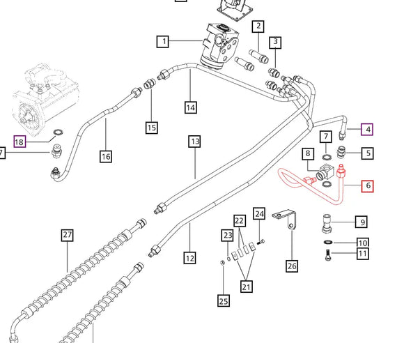 Mahindra Tractor Lower Hard Line Junction Block to PSU Valve E007206329B91 Mahindra