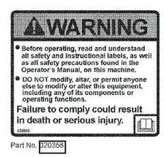 Mahindra Tractor Mower Decal Warning AME020358