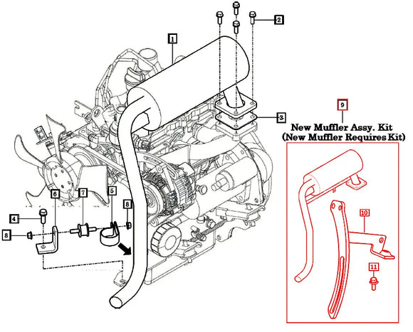 Mahindra Tractor Muffler Kit (Updated) 11211311000 Mahindra Direct Parts