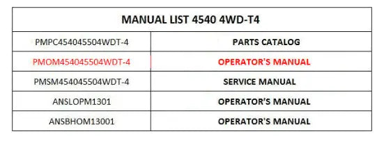 Mahindra Tractor Operator's Manual PMOM454045504WDT-4 Mahindra Direct Parts