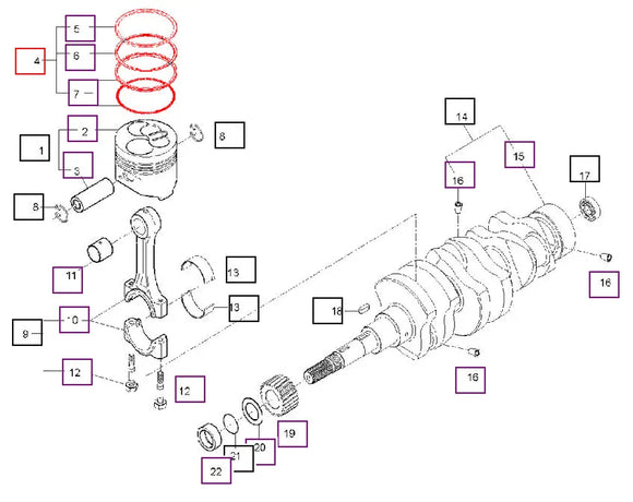 Mahindra Tractor Piston Rings - 1 Piston E5760-21051 Mahindra