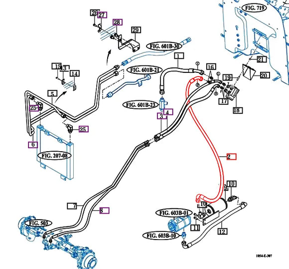 Mahindra Tractor Power Steering Hose - Valve to Reducer 19024042503 Mahindra Direct Parts