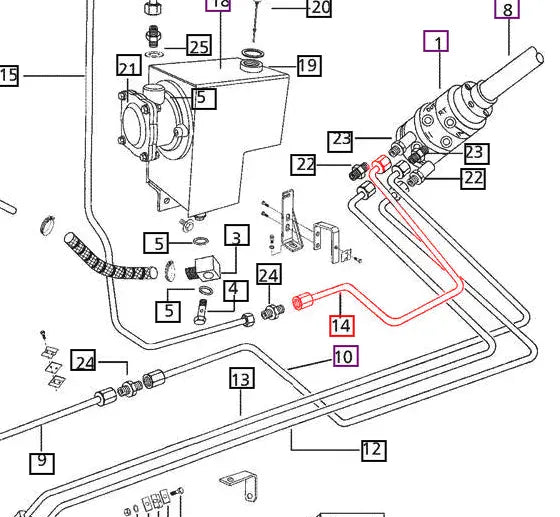 Mahindra Tractor Power Steering Pipe - HSU to Reservoir E005559329B91 Mahindra Direct Parts
