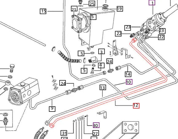 Mahindra Tractor Power Steering Pipe - LH HSU to Cylinder E005559327B91 Mahindra Direct Parts