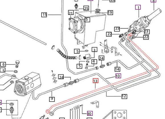 Mahindra Tractor Power Steering Pipe - RH HSU to Cylinder E005559328B91 Mahindra Direct Parts